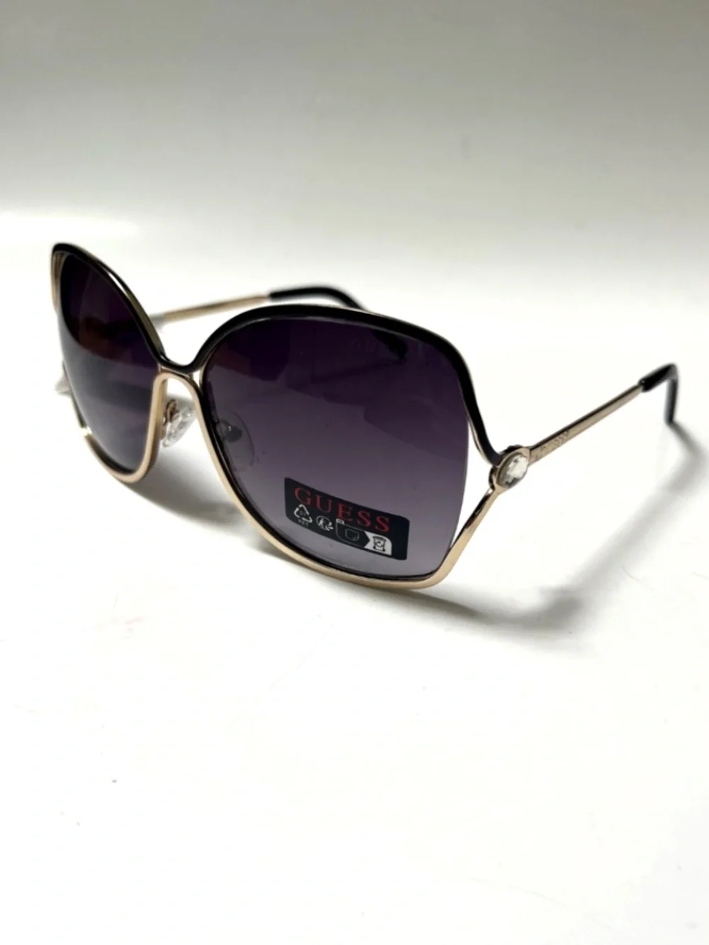 New GUESS Butterfly Oversized Sunglasses GO00040 Cut Out Black Gold Rhinestone